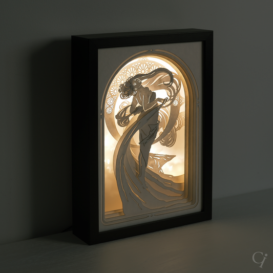 Dance. A layered paper tribute to Alphonse Mucha’s Art Nouveau masterpiece.