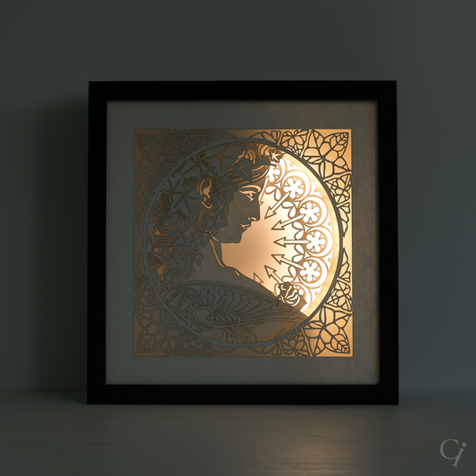 Ivy. A layered paper tribute to Alphonse Mucha’s Art Nouveau masterpiece.