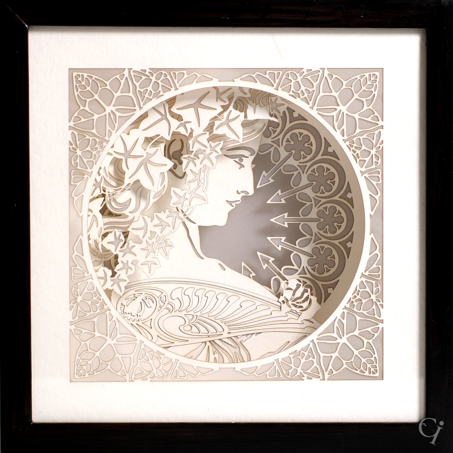 Ivy. A layered paper tribute to Alphonse Mucha’s Art Nouveau masterpiece.
