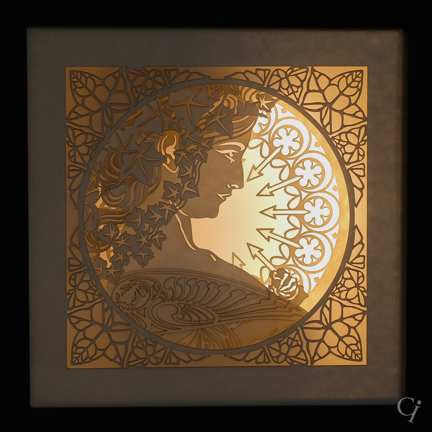 Ivy. A layered paper tribute to Alphonse Mucha’s Art Nouveau masterpiece.